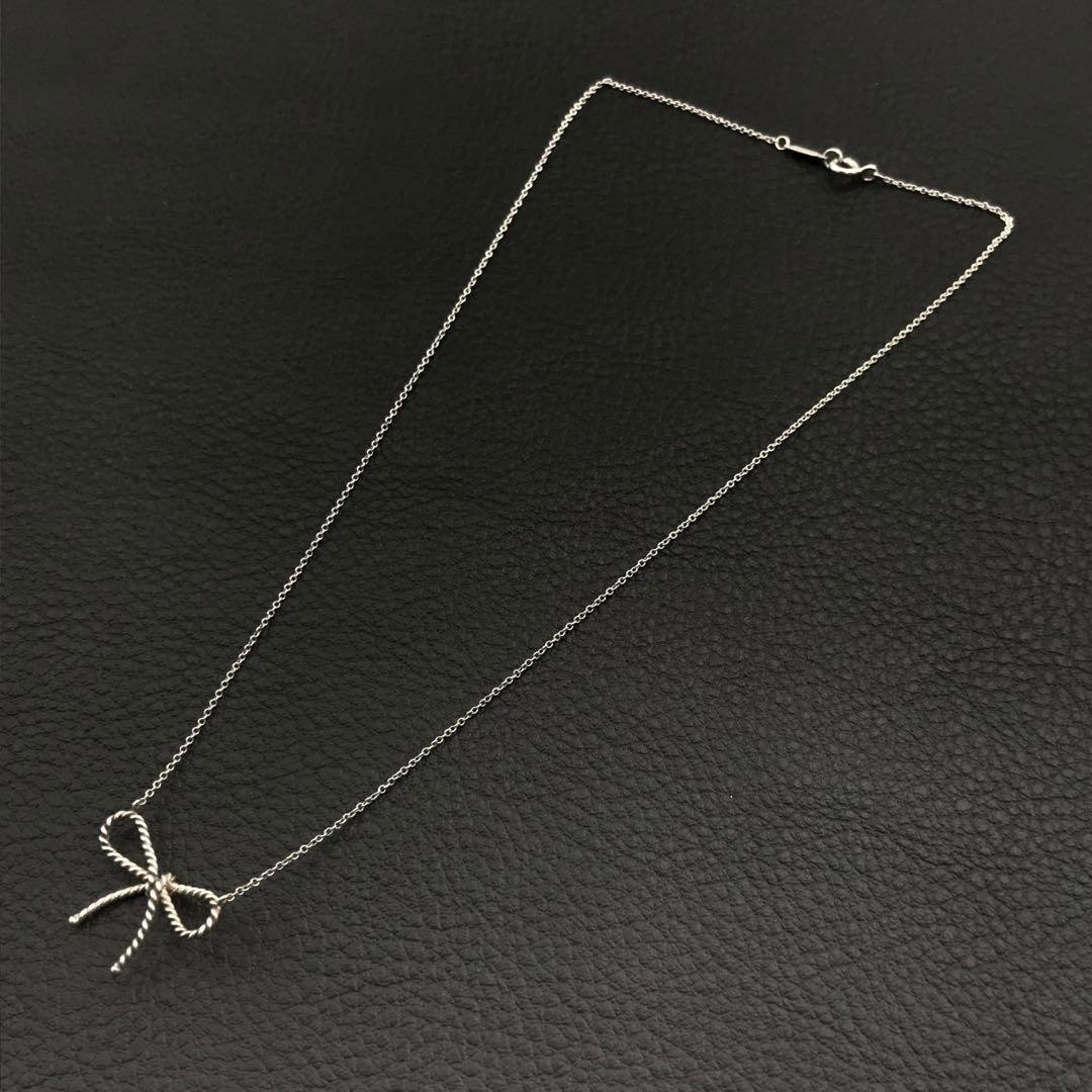 Tiffany & Co. Bow Ribbon Necklace Silver 925 Unisex Pre-Owned Rare