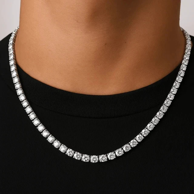 10CT Round Cut Moissanite Diamond Women’s Tennis Necklace 18″ 925 Silver