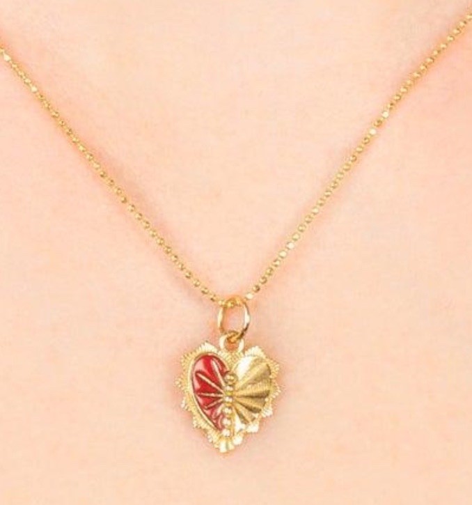 FoundRae 18k Gold True Love Reflection Heart Medallion Red Enamel $1500