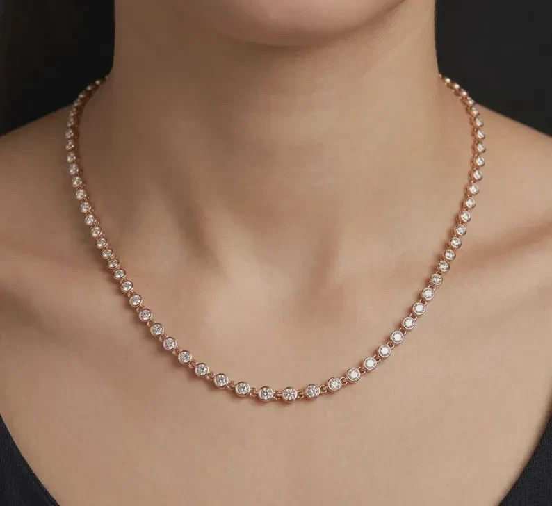 15.00 Ctw Round Lab Created Diamond Bezel Tennis Necklace 14k Yellow Gold Plated
