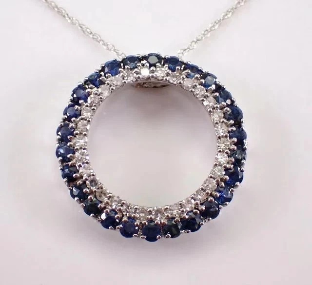 1 Ct Round Cut Lab Created Blue Sapphire Circle Pendant 14K White Gold Plated