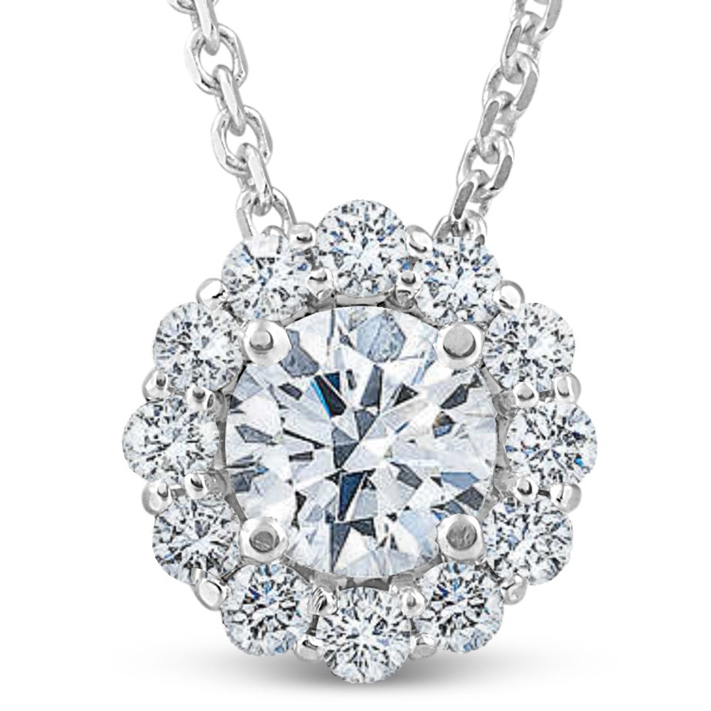 1 1/2Ct Diamond (1ct center) Halo Pendant 14k White Gold Necklace