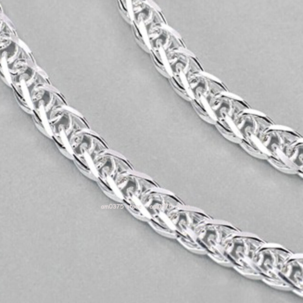Pure 999 Fine Silver Chain Men Women 3.5mm/4mm Square Wheat Necklace Snake Link