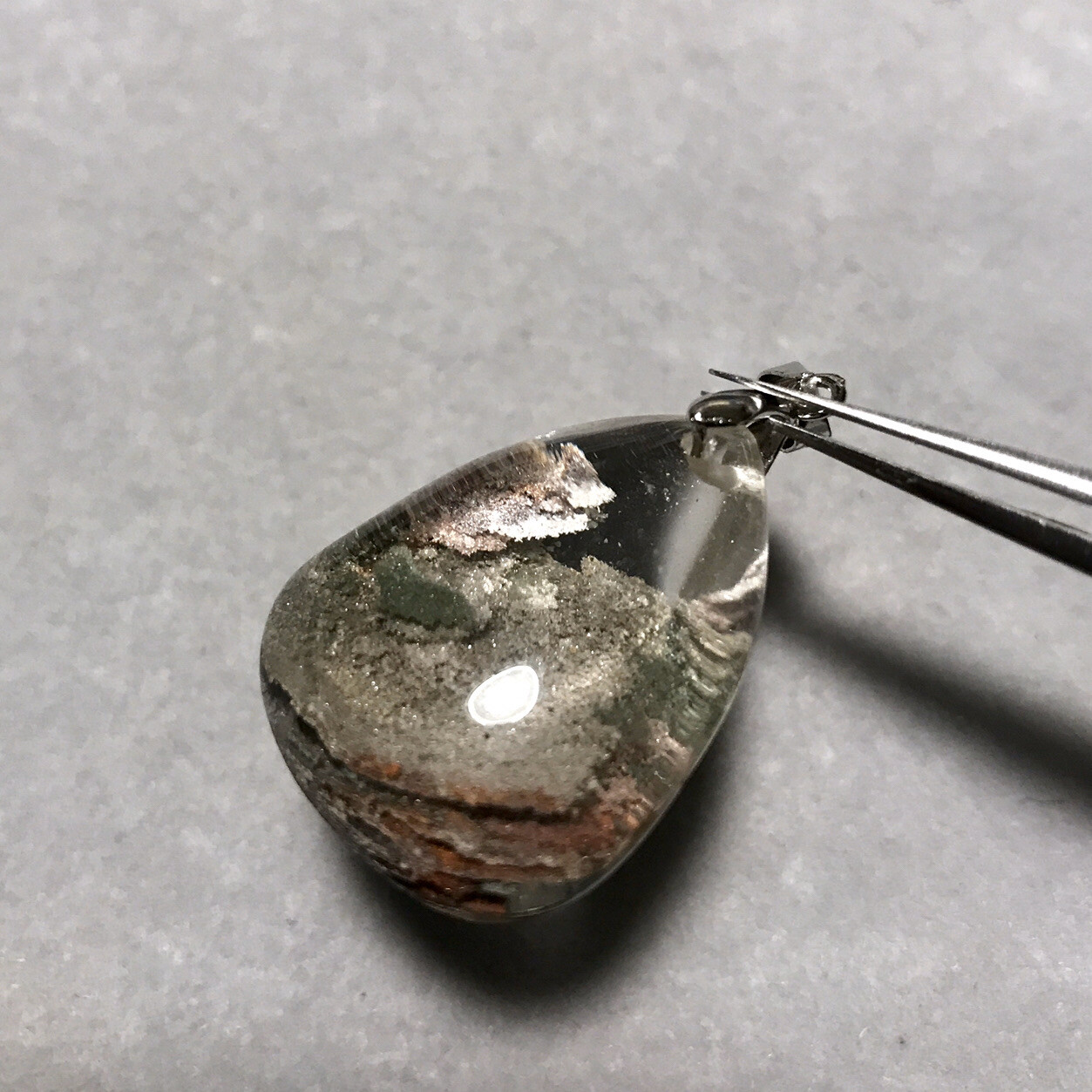 US SELLER Natural Red Green Phantom Quartz Pendant Teardrop Brazil Crystal Stone