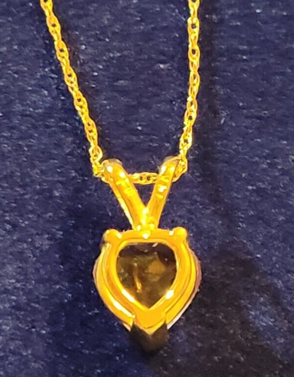 14k Yellow Gold Heart Shaped AMETHYST Pendant w 18″ Rope Chain 2 Cts 1.81 grams