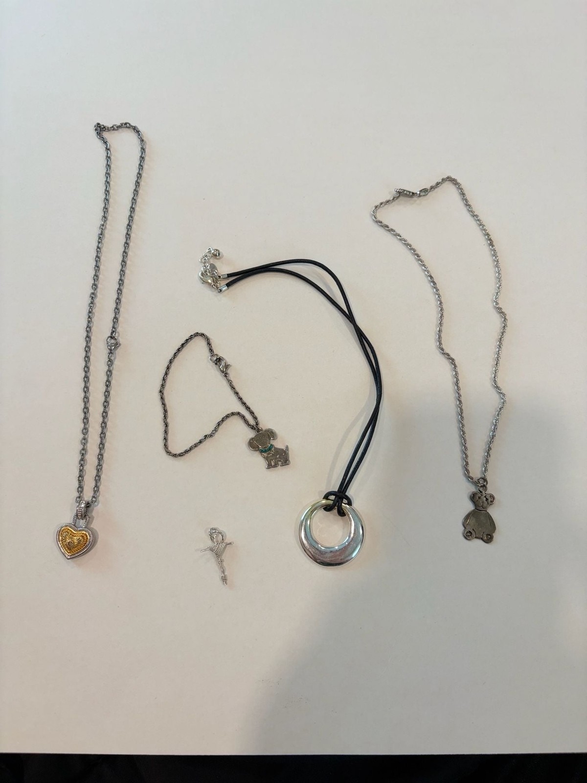 Assorted Jewelry and a Sterling Silver Chain including Teddy Bear and Dog Charms