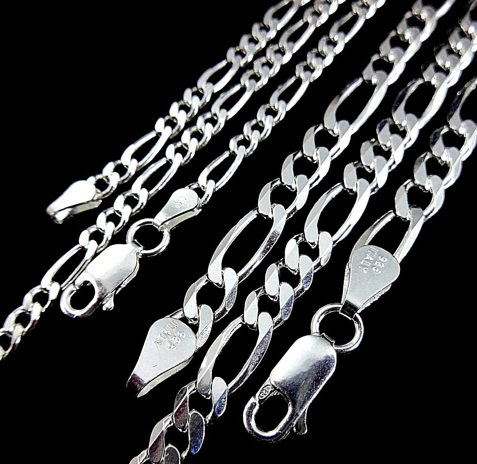 3MM or 5MM Solid 925 Sterling Silver Men’s FIGARO Chain Necklace Made In Italy