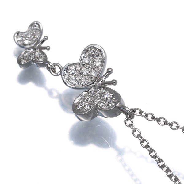 Auth Ponte Vecchio Necklace Diamond 0.17ct Butterfly 18K 750 White Gold