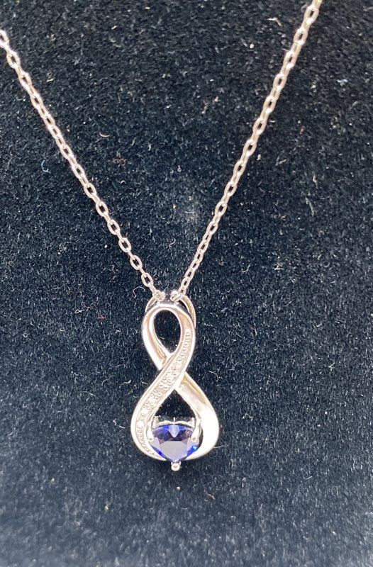 Hernes Sterling Silver 925 Sapphire Diamond Infinity Heart Pendant Necklace