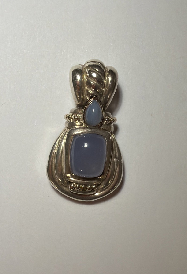 925 Sterling Silver 18K Gold Blue Chalcedony Hinged Enhancer Pendant Clip⁠