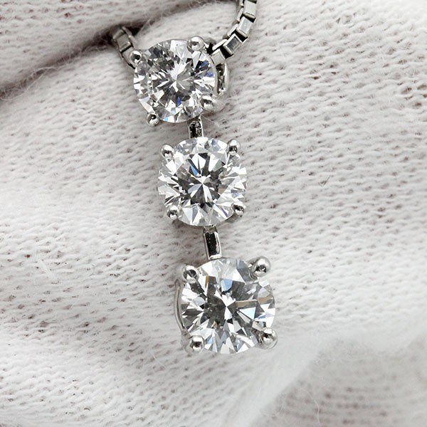 Platinum Diamond Slide Chain Necklace D1.219ct VS-2/VERY GOOD 45cm Pt900/850