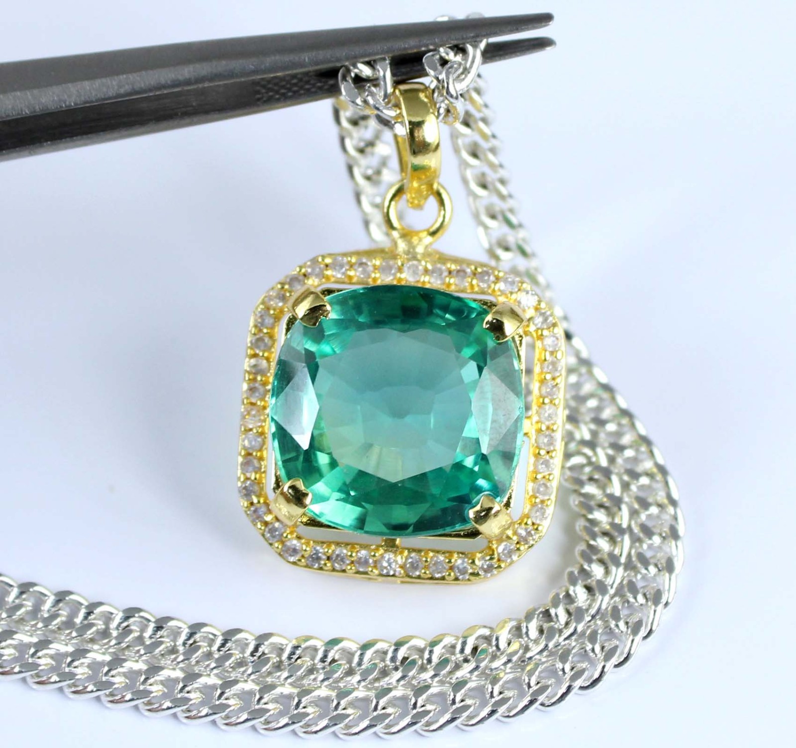 Certified Natural Bi Color Parti Sapphire 19.84 Carat Cushion Gemstone Pendant