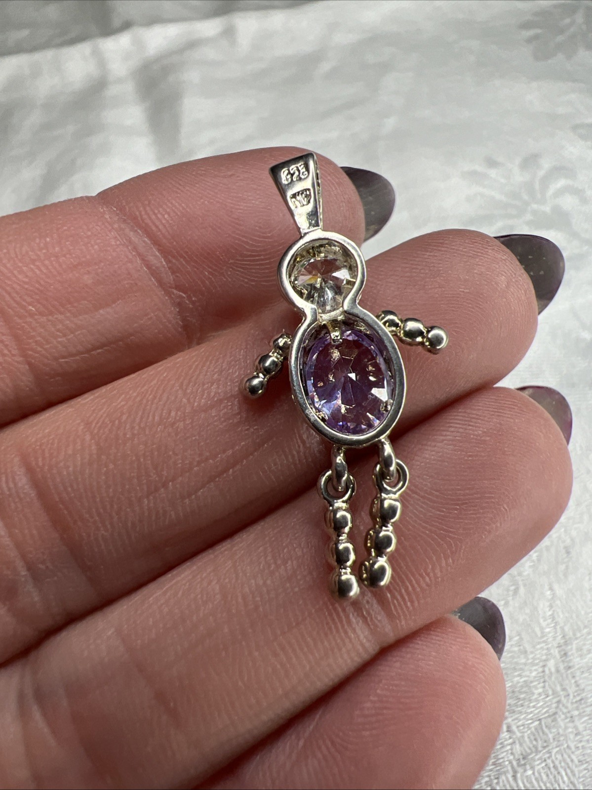 VTG Sterling Silver Boy Birthstone Pendant June amethyst 925 Charm Family