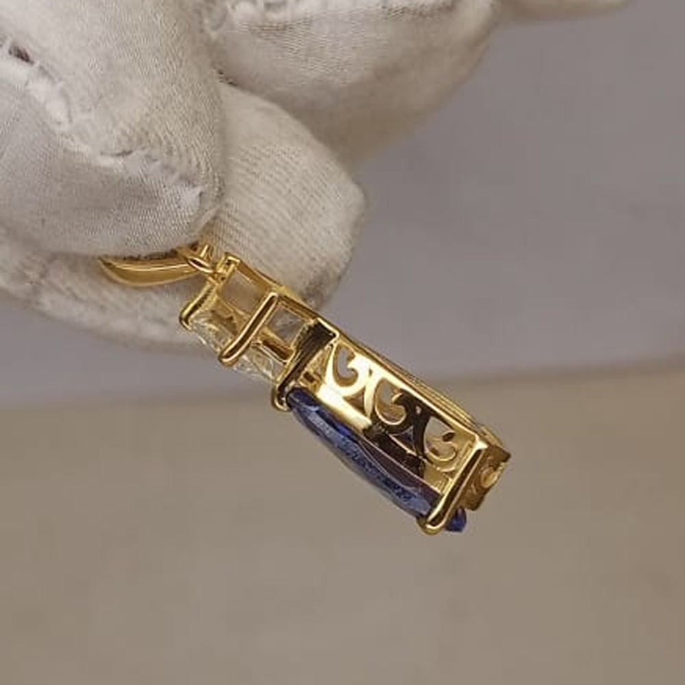 5.50ct Pear Cut Natural Tanzanite Gemstones Diamond Pendant Real 14K Yellow Gold