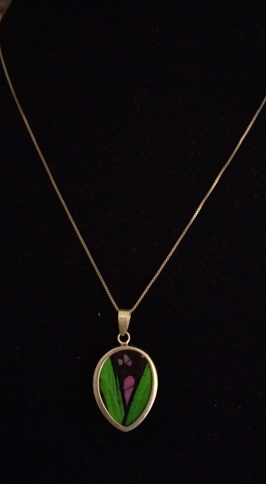 Vintage Reversible Butterfly Wing Pendant & Necklace Sterling Silver Italy 925