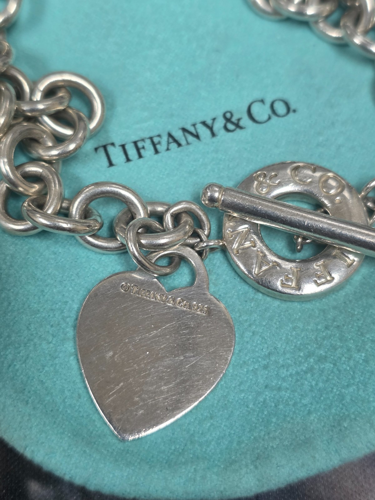 Tiffany & Co Sterling Silver 925 Heart Tag 16″ Toggle Necklace 74.4g