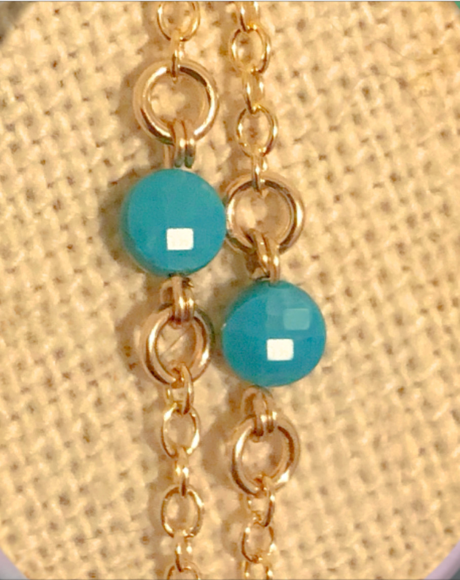NEW BC® 18K YELLOW GOLD NATURAL TURQUOISE 24″ 18″ VICTORIAN 9 ROSE CUT NECKLACE