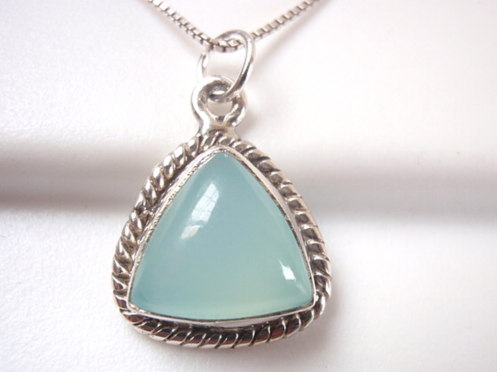 Chalcedony Triangle with Soft Corners 925 Sterling Silver Pendant