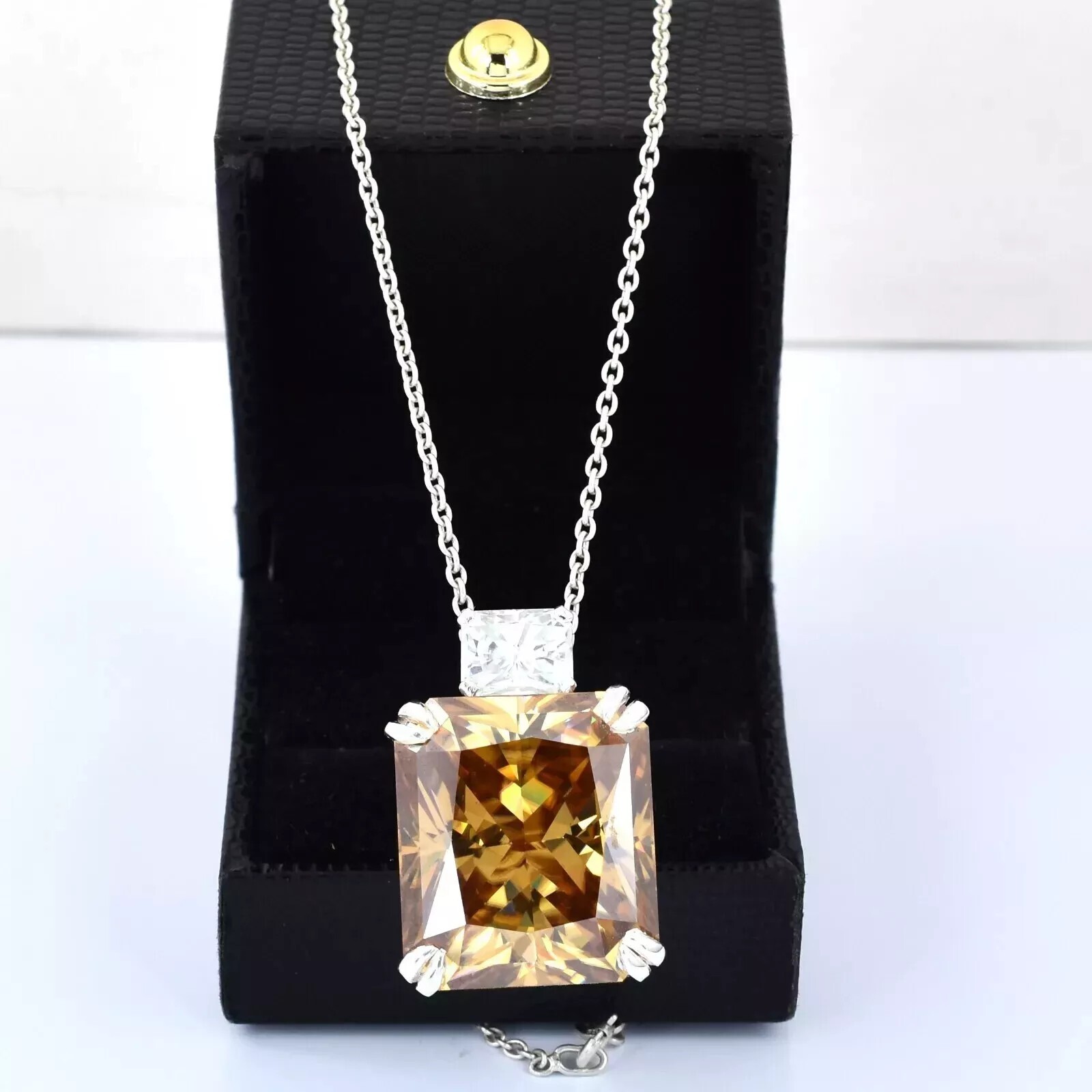 15 Ct Champagne Treated Diamond Pendant Radiant Cut VVS1 Certified Birthday Gift