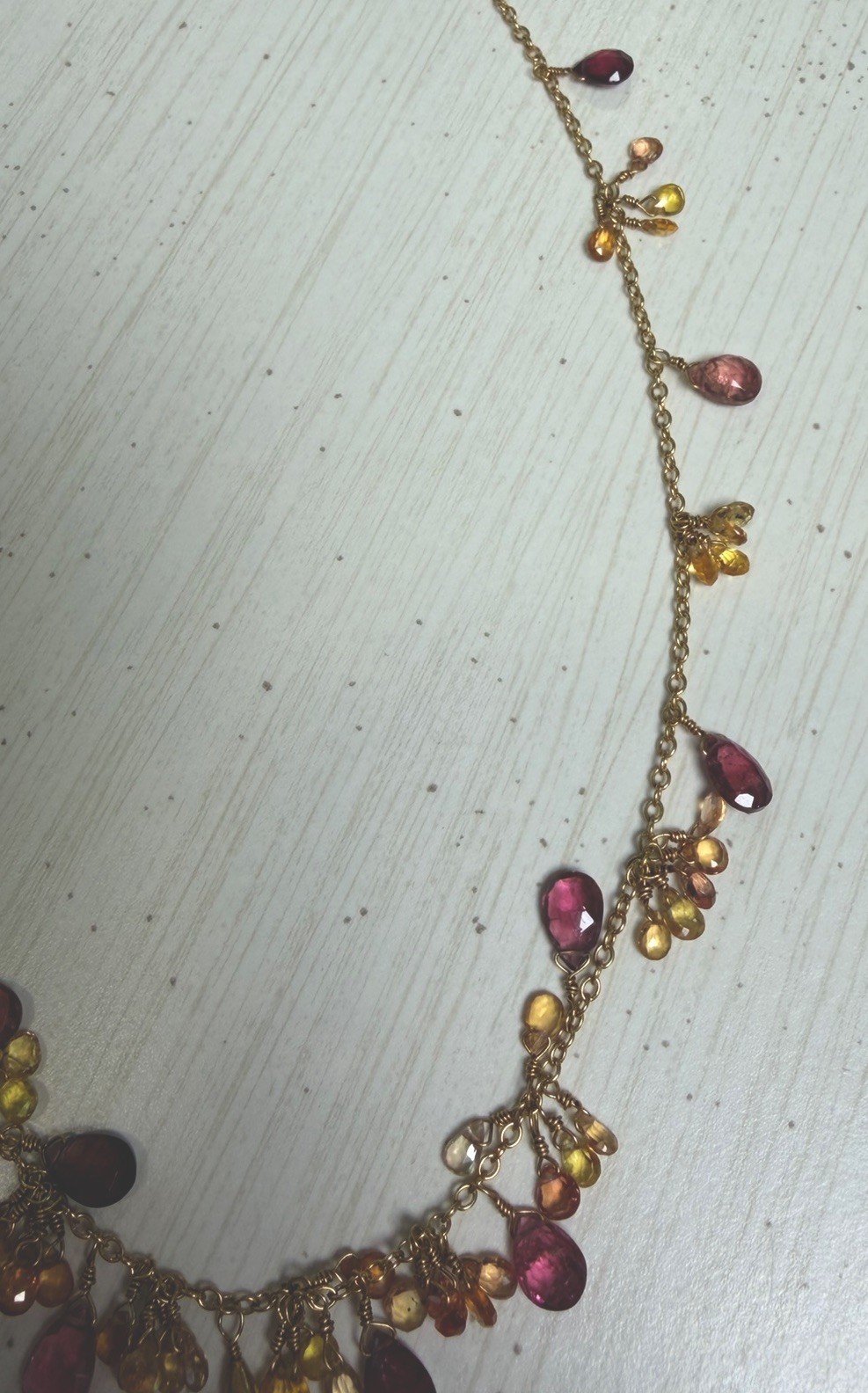 18kt Solid Yellow Gold Multi-Gemstone Fringe Briolette Tourmaline Necklace, 11 g