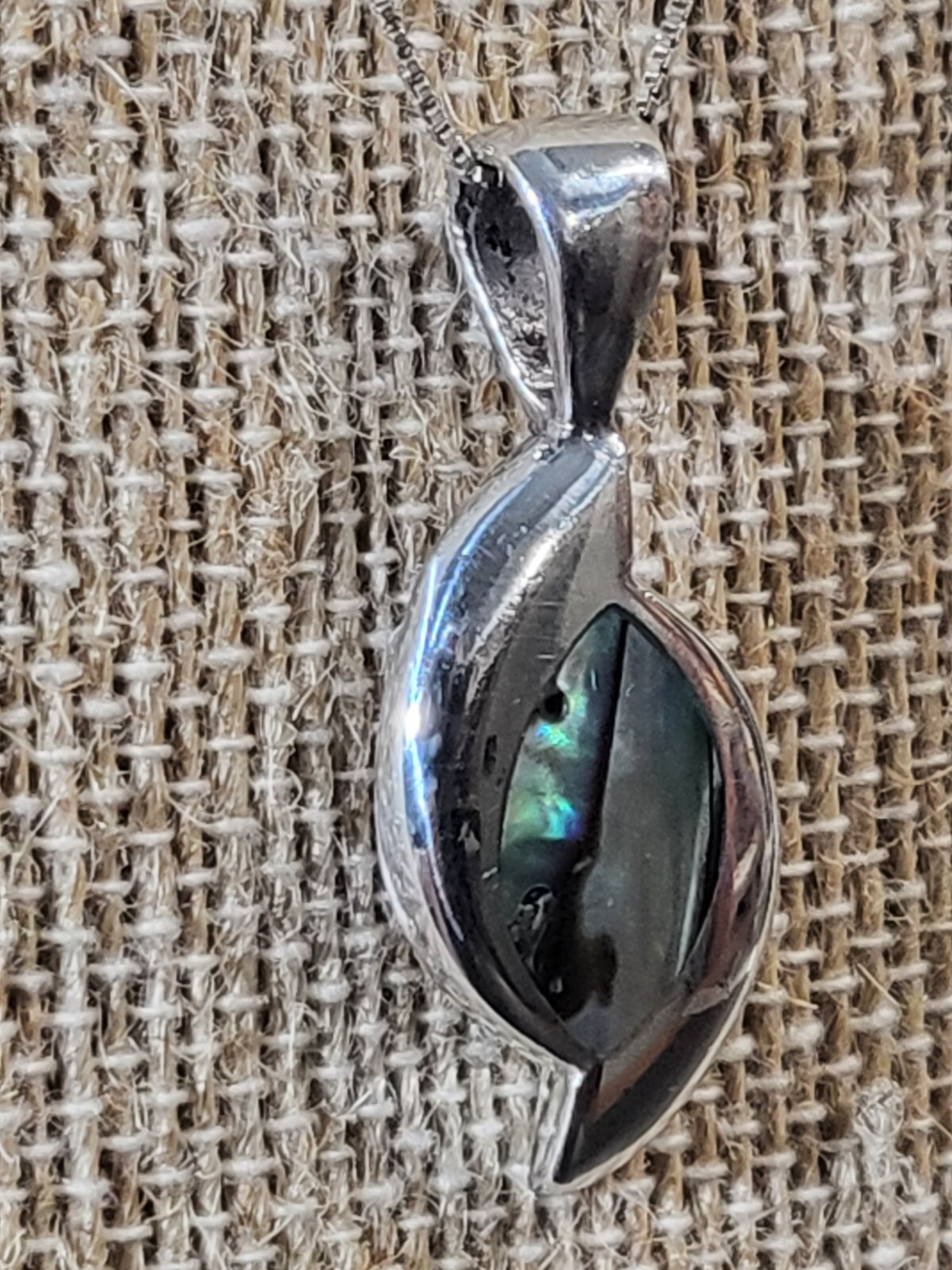 Abalone Asymmetrical VTG Pendant On Nice Italian Sterling Silver 18′ Box Chain