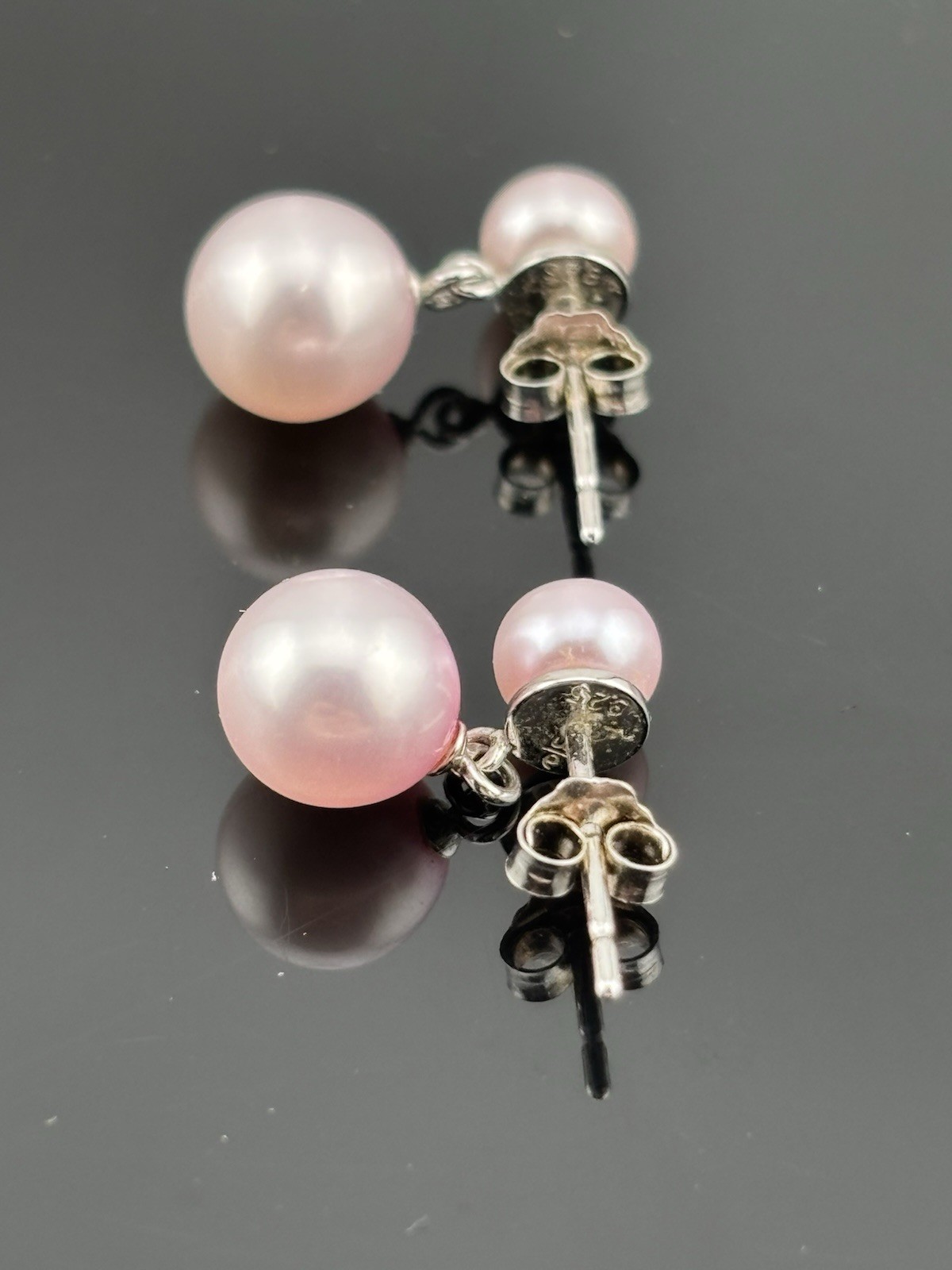 Danbury Mint Sterling Silver Pink Pearl Necklace Bracelet & Stud Dangle Earrings
