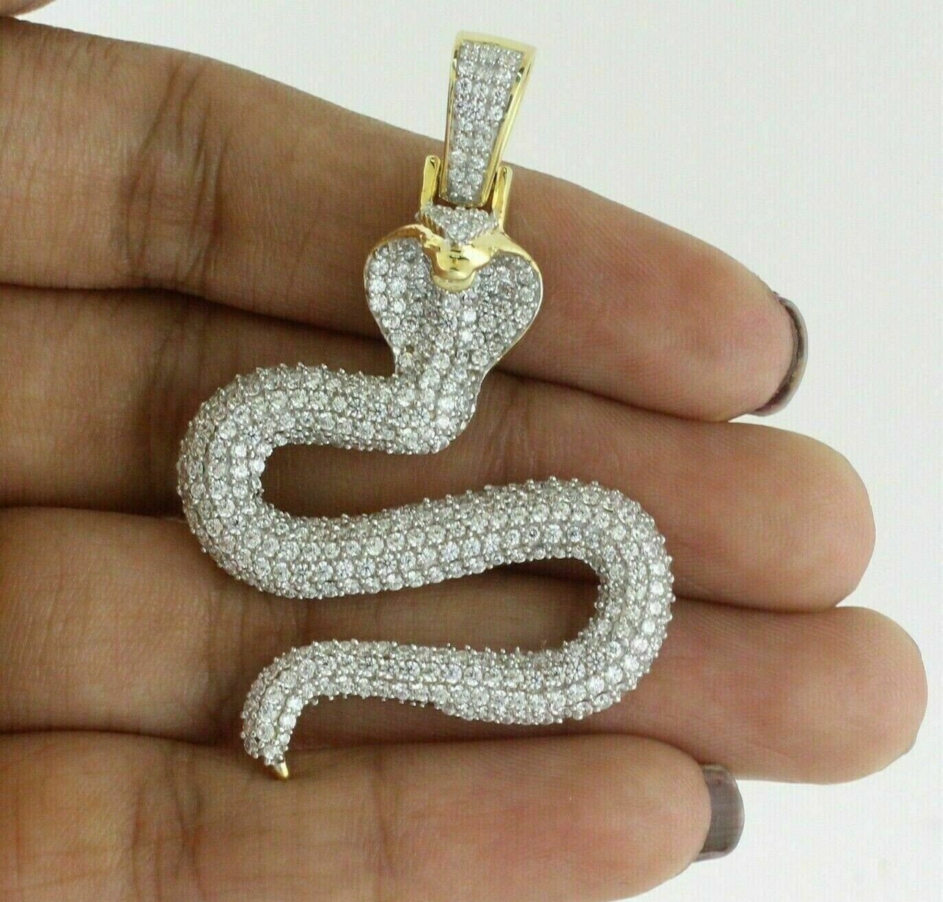 2Ct Round Lab-Created Diamond Cluster Snake Charm Pendant 14K Yellow Gold Plated