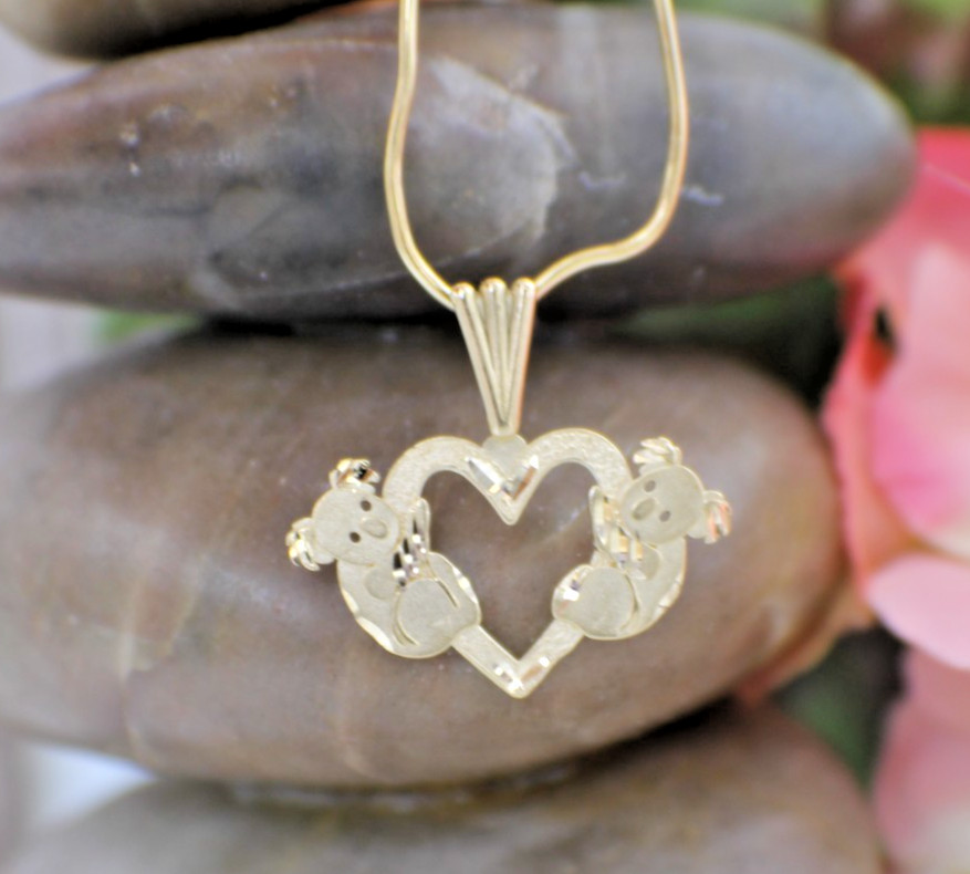 Solid 14K Yellow Gold Koala Heart Charm Pendant Australia In Love Pair