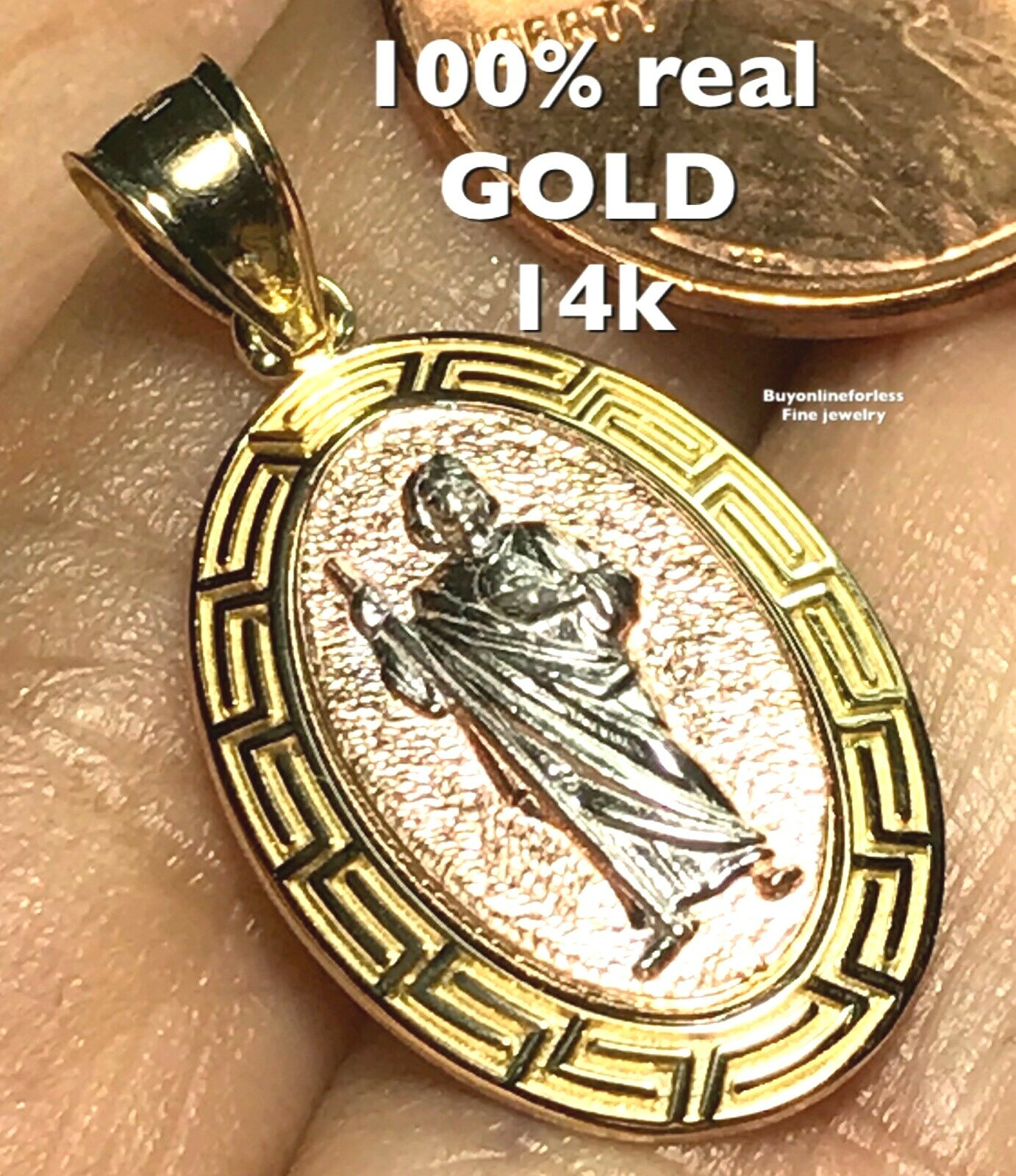 GoLD St san Jude Saint Juda Pendant 14k Tadeo solid Charm Oval necklace 1.05”