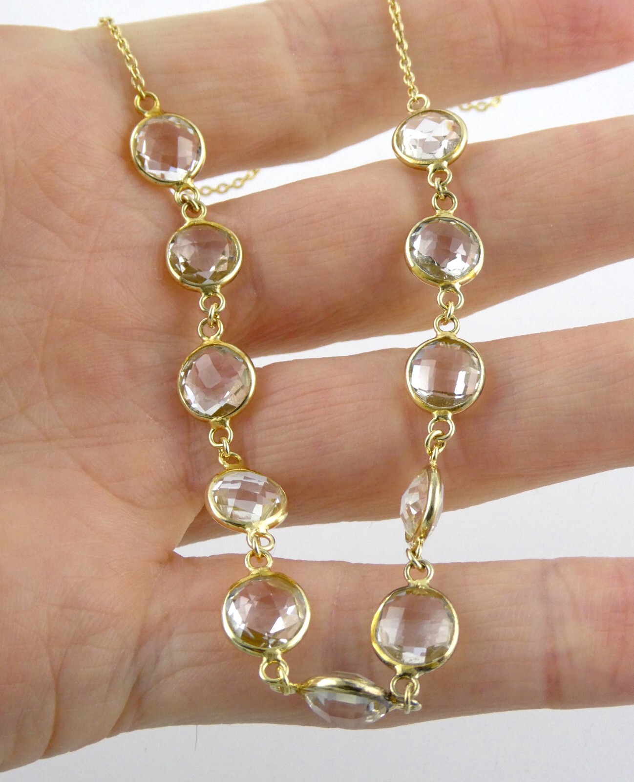 Designer A Gilt Sterling Silver Faceted White Topaz Link Chain Necklace 925 19In