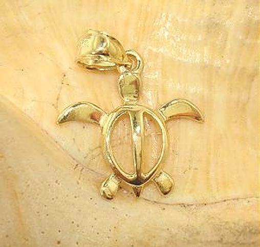17.5MM HAWAIIAN SOLID 14K YELLOW GOLD HIGH POLISH PETROGLYPH HONU TURTLE PENDANT