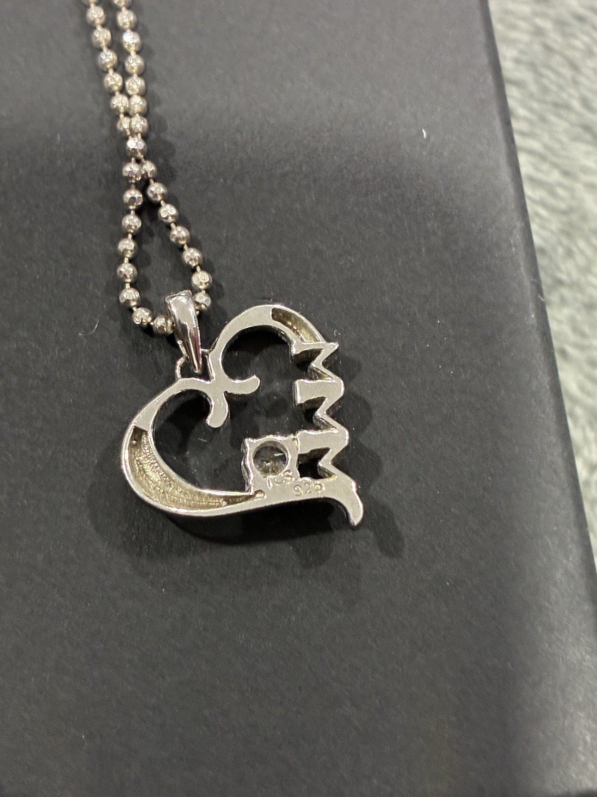 Sterling Silver 925 Heart Love Charm Pendant Ball Chain Lobster Clasp Signed