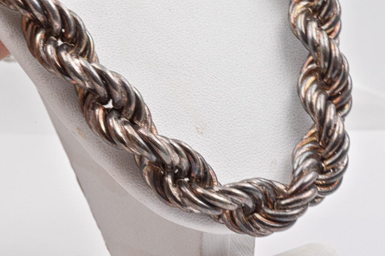 Vint. Sterling Silver Italy 13mm thick 23.5″ long HUGE Solid Rope chain Necklace