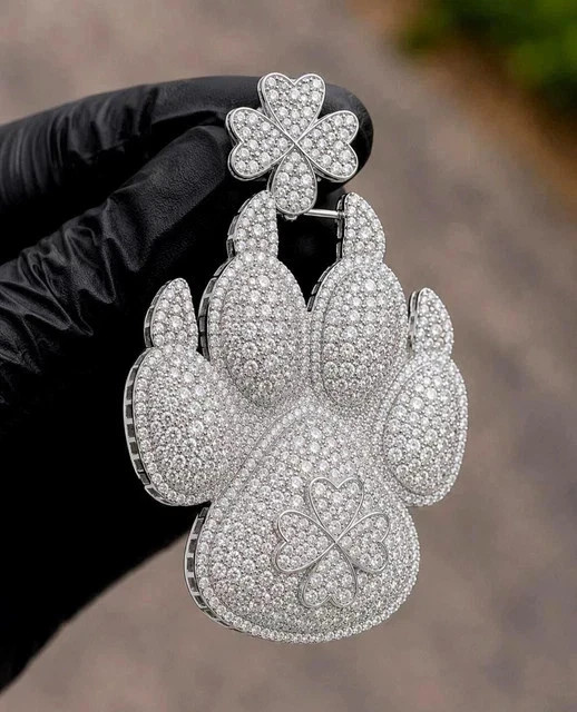 4.55Ct Round Lab Created Diamond Dog Paw Men’s Pendent 14K White Gold Plated