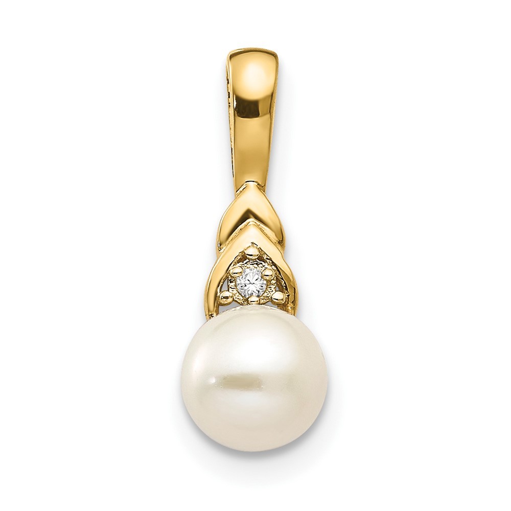 14k Yellow Gold 6mm June/Freshwater Cultured Pearl and Diamond Pendant