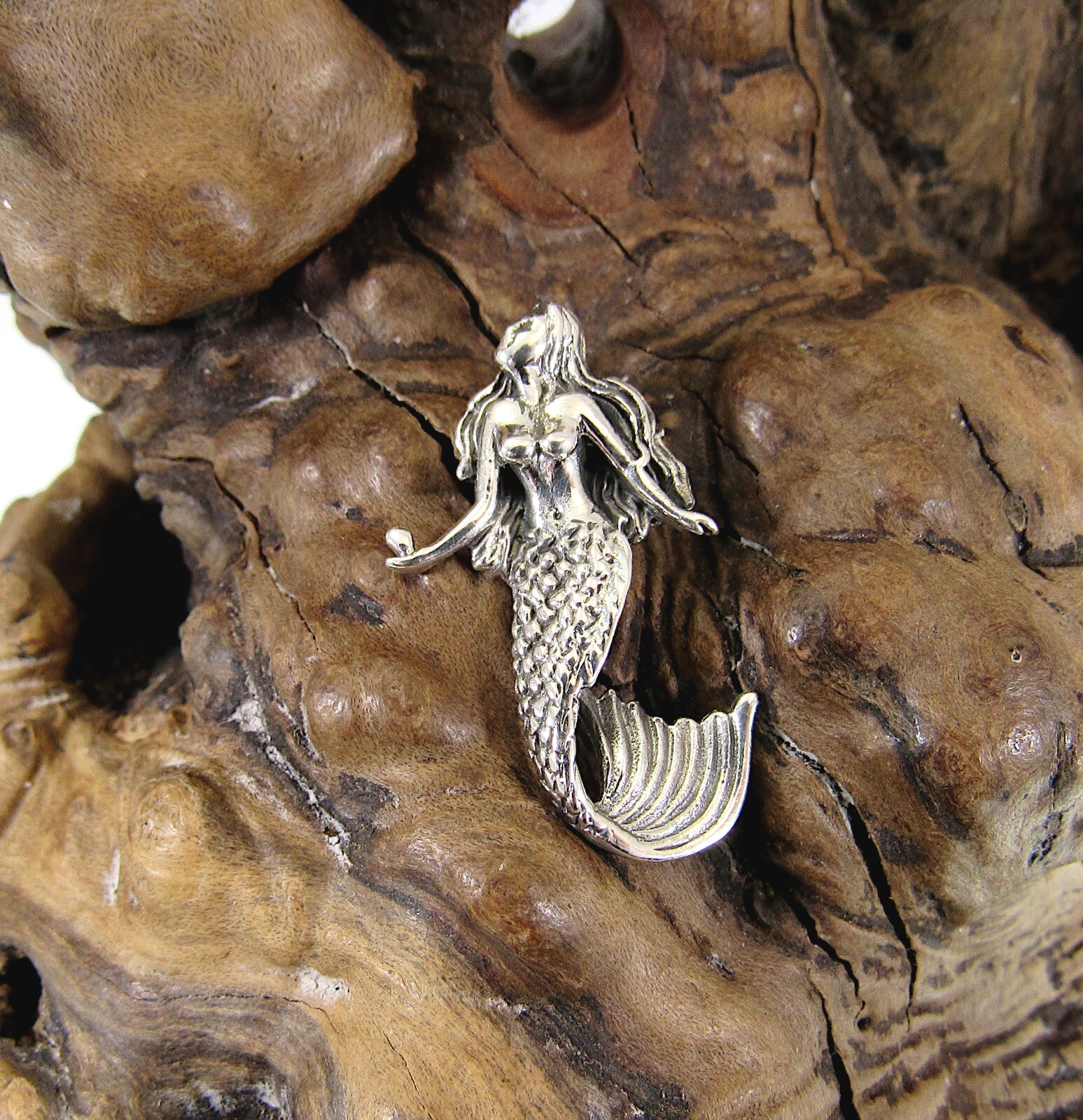 Handcrafted 925 Sterling Silver 3D MERMAID Slide Pendant Aquatic Female Fish