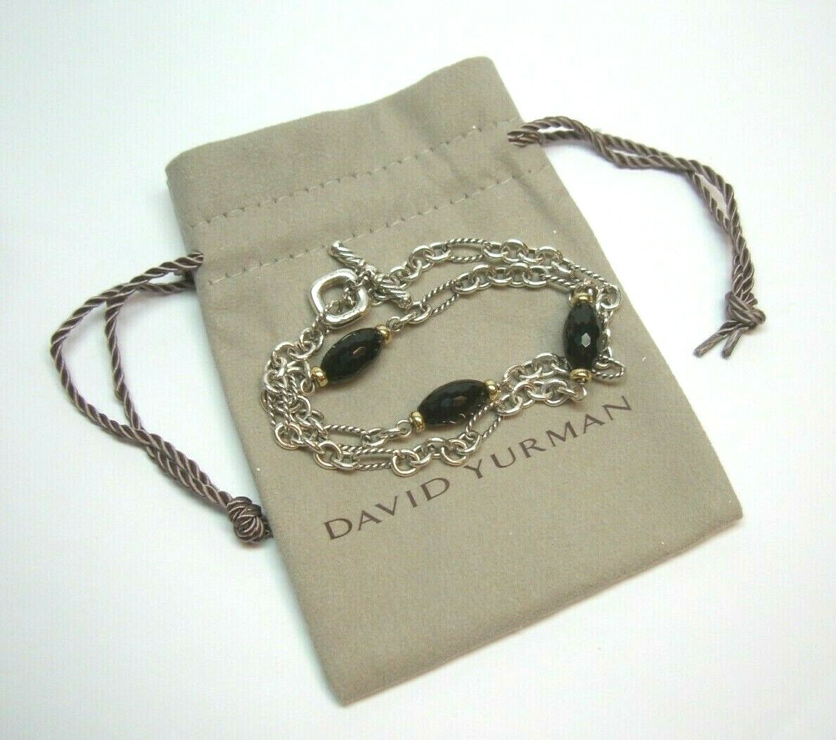 DAVID YURMAN FACETED ONYX STATION NECKLACE STERLING 925/18KYG 16.5″ TOGGLE CLASP