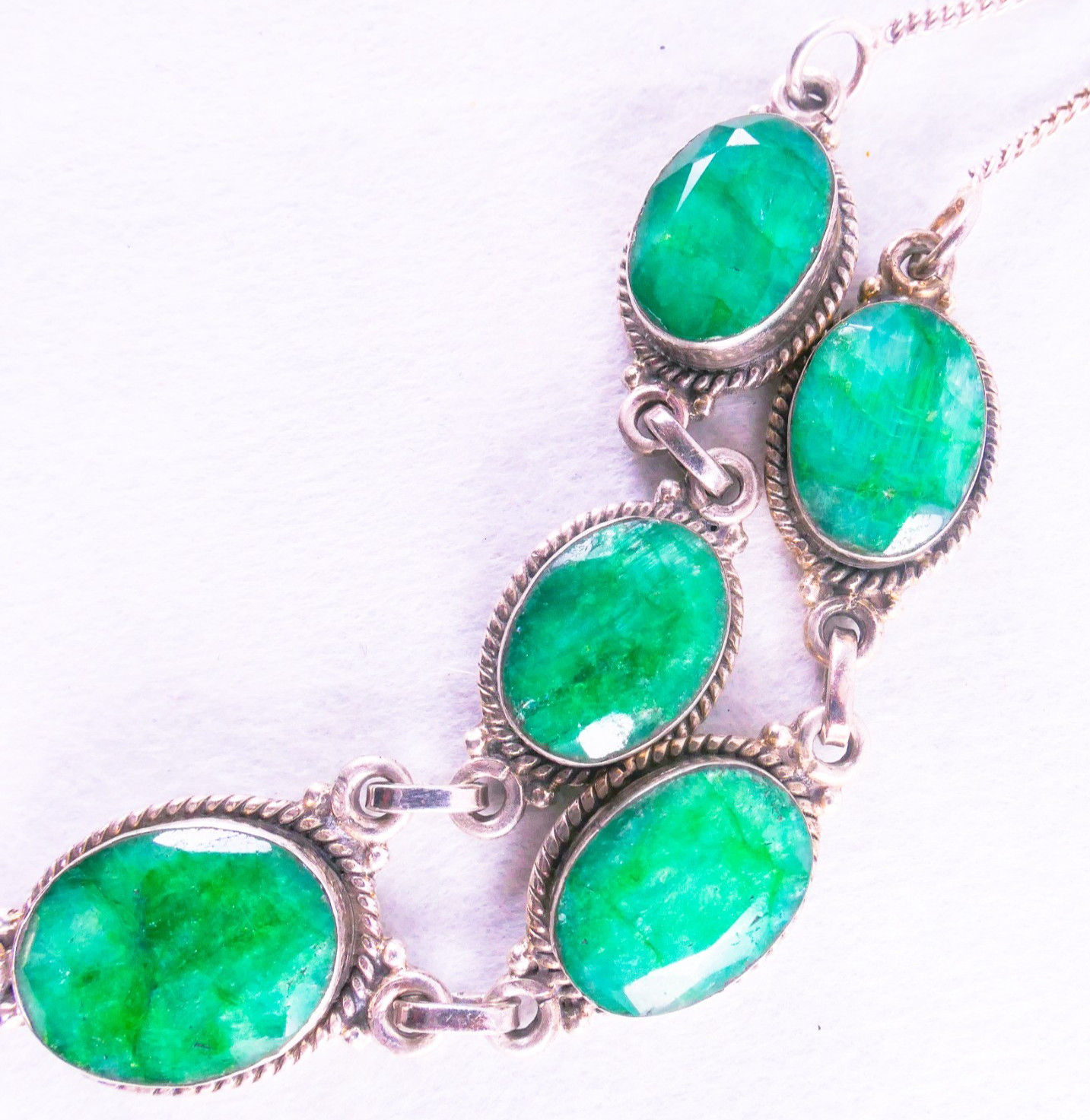 925 Sterling Silver Faceted Raw Emerald Y Drop Necklace 16-17″ 26.94 Grams