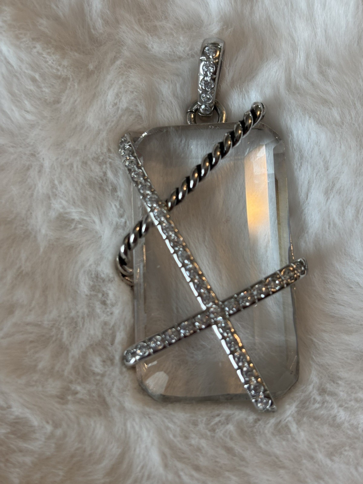 David Yurman Cable Wrap Amulet Sterling Silver with Crystal and Diamonds, 32mm