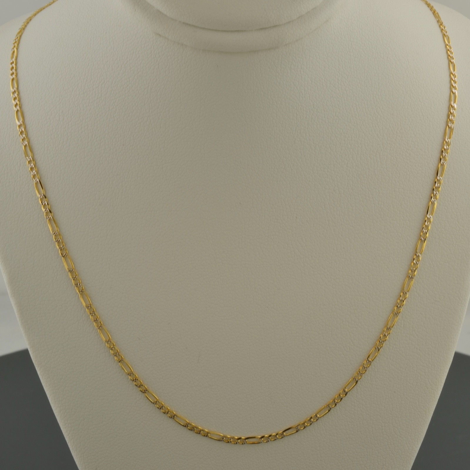 14K YELLOW GOLD 1.9MM PAVE FIGARO LINK 18 INCH NECKLACE