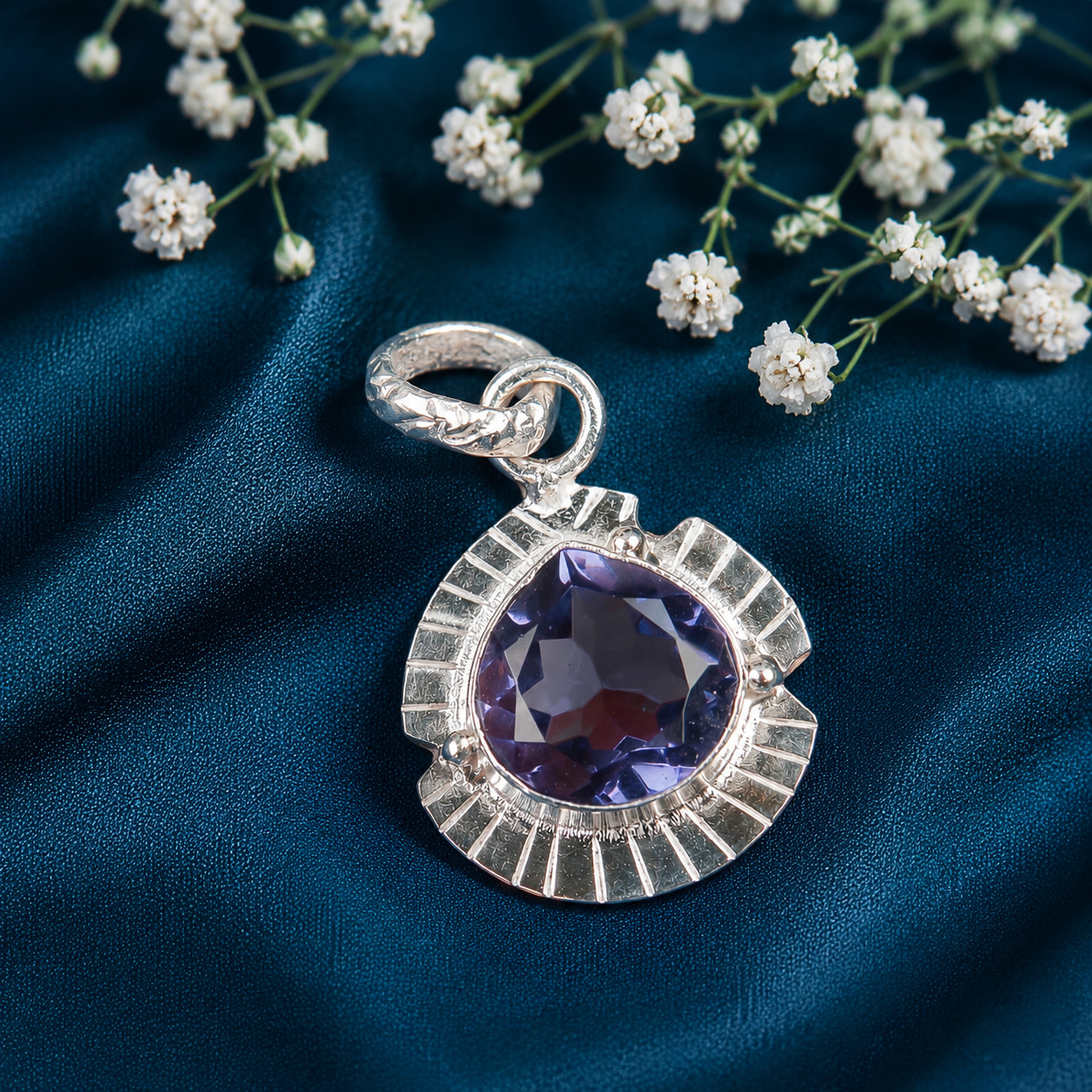 Iolite Gemstone 925 Solid Silver Necklace Pendent 1.15″ Gift For Women