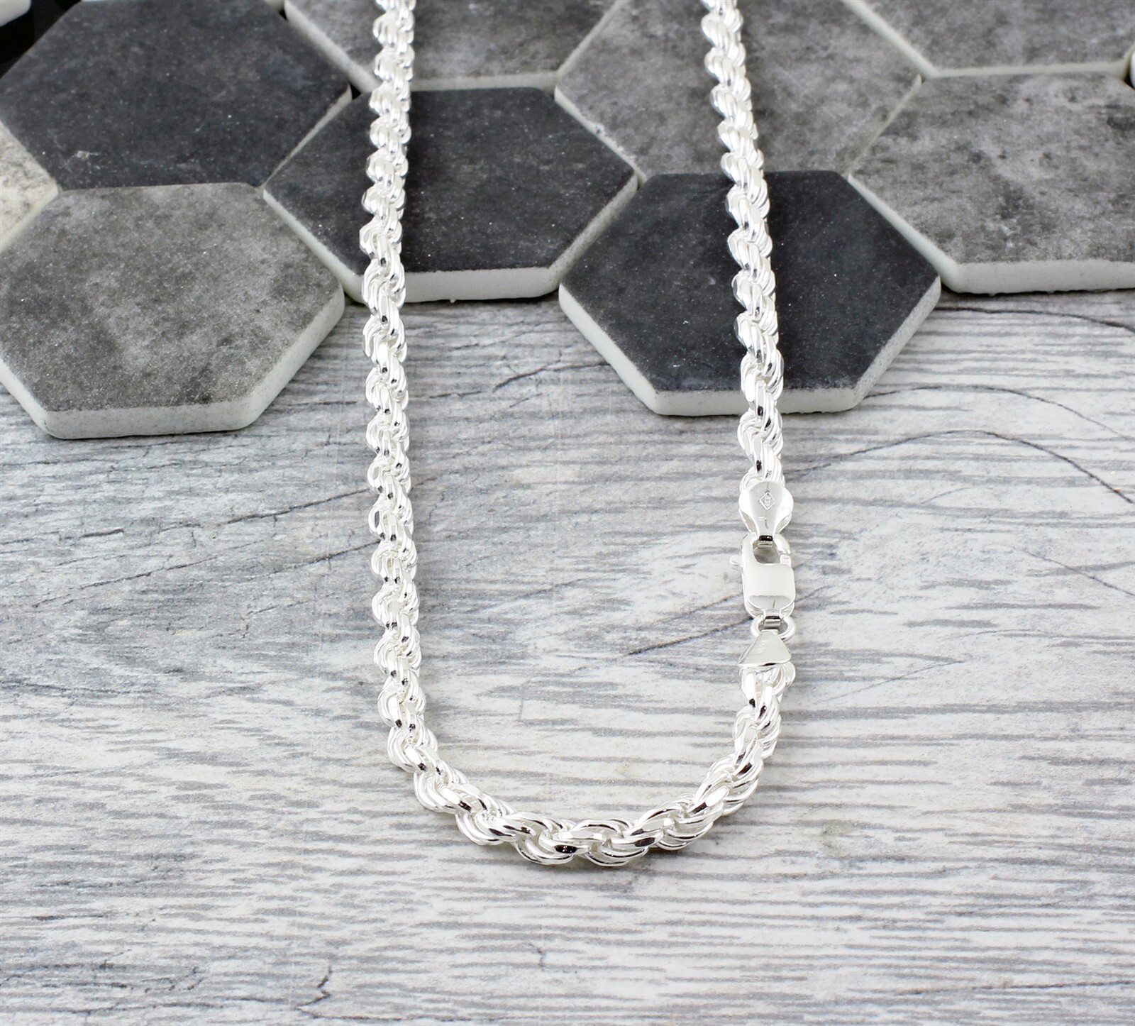 925 Sterling Silver Rope Chain Thick 5.5mm-Solid, Not Hollow-Guaranteed Genuine