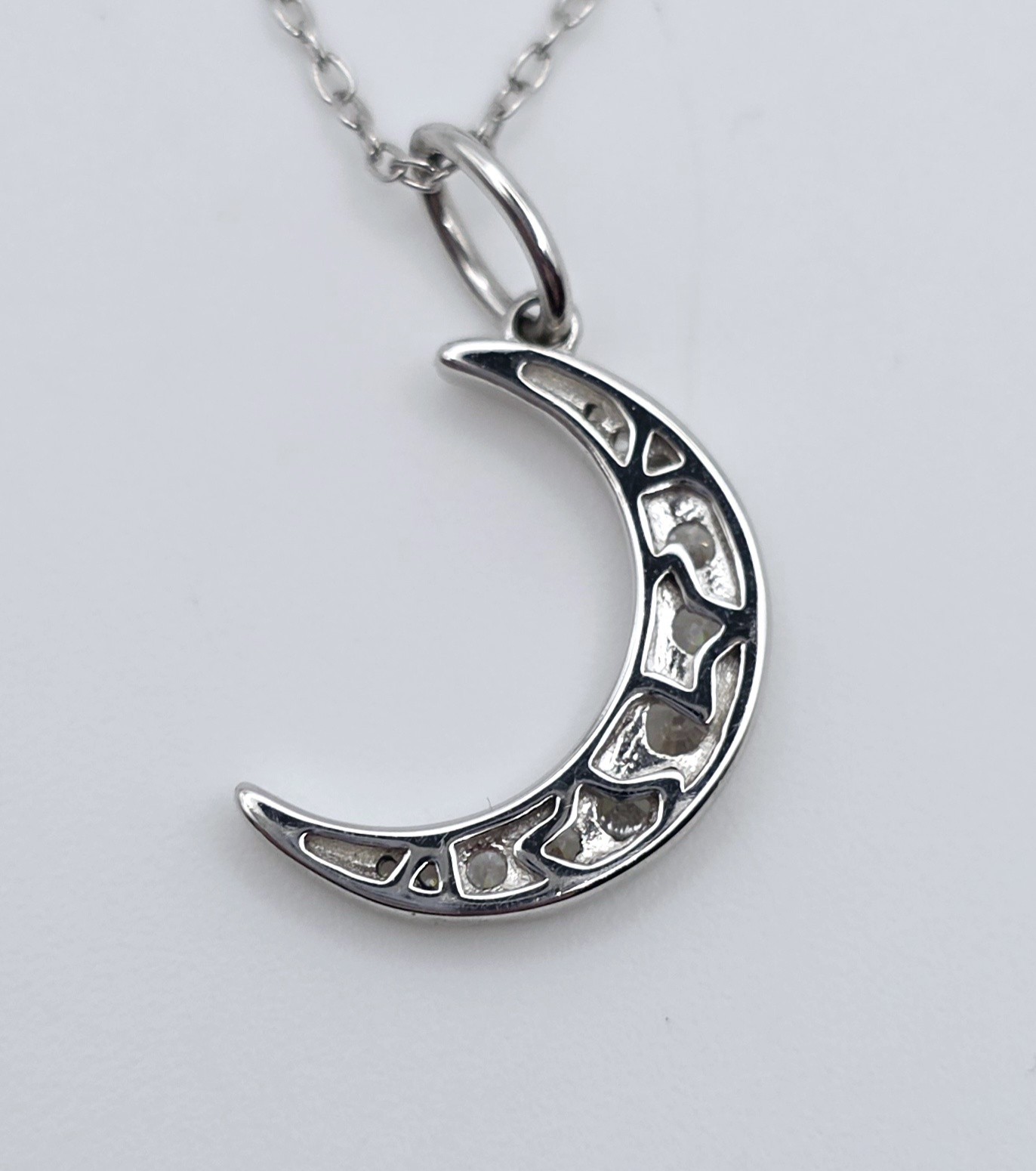 925 Sterling Silver Double Layer Necklace CZ Crescent Moon Star Pendant Choker