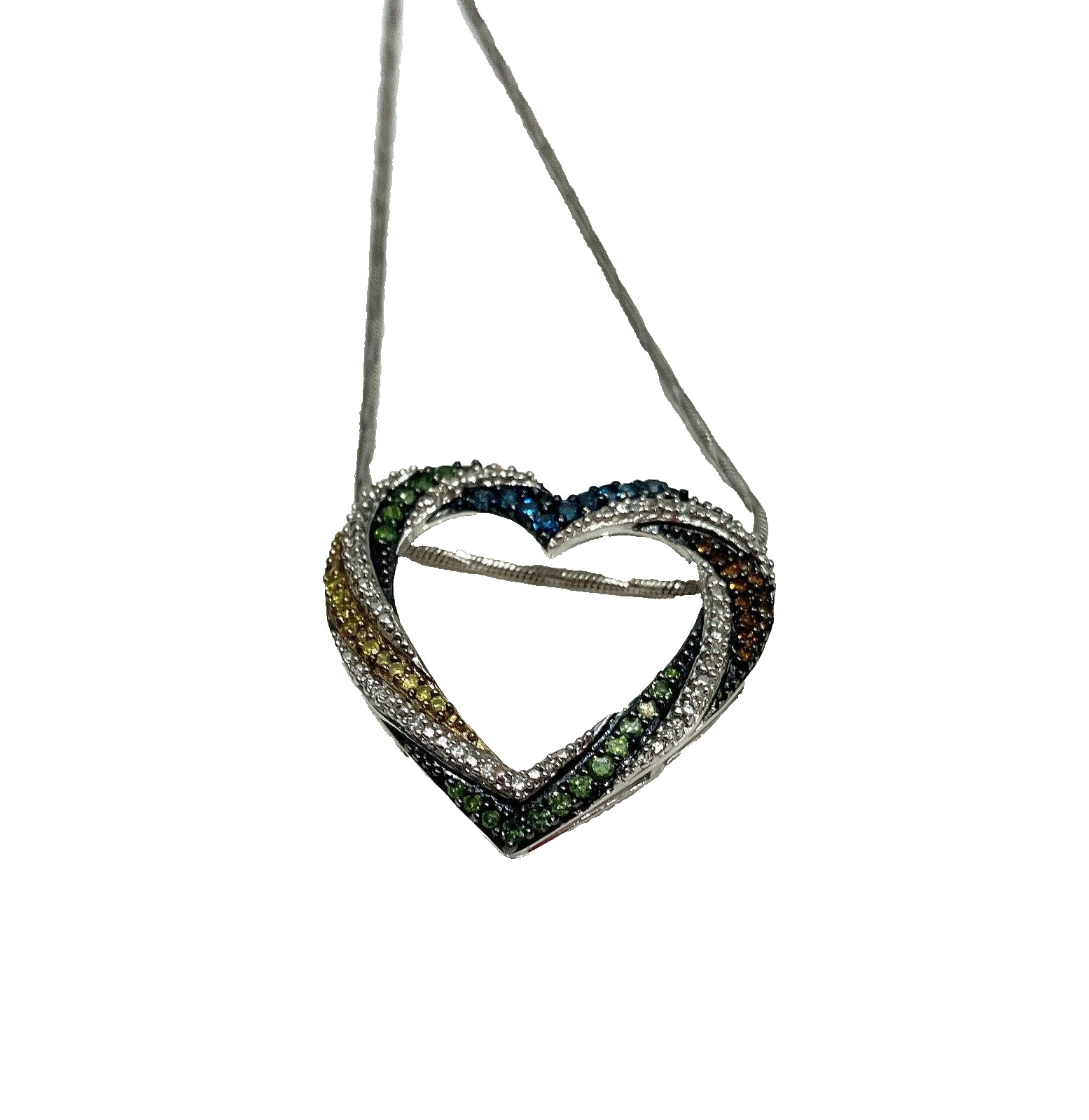 14KTW/SS Green, Blue, Cognac, Yellow & White Diamond Pendant .75 Carats NWOT