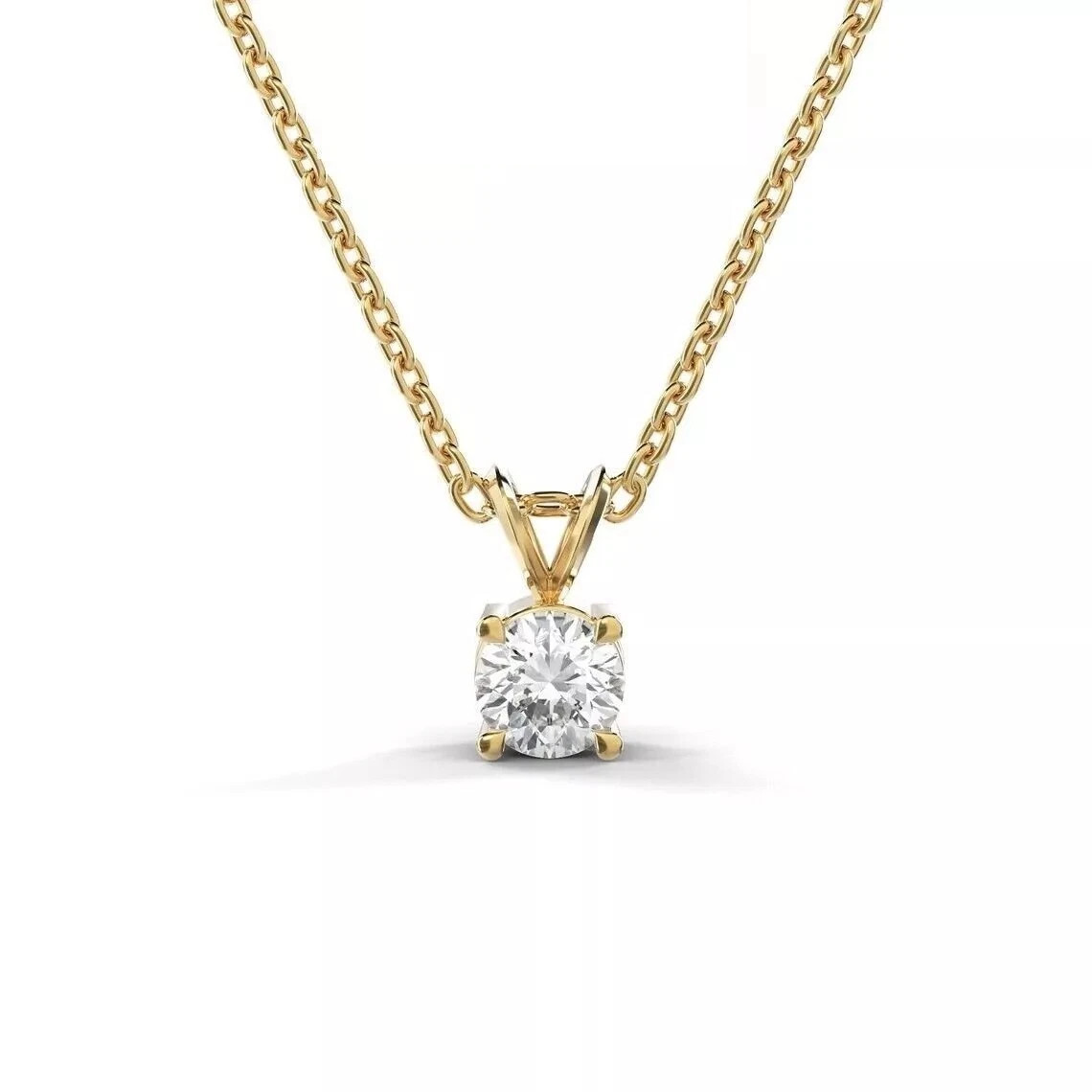 D VVS 0.75 Ct Round Lab Grown Diamond Pendant Necklace 14K Yellow Gold