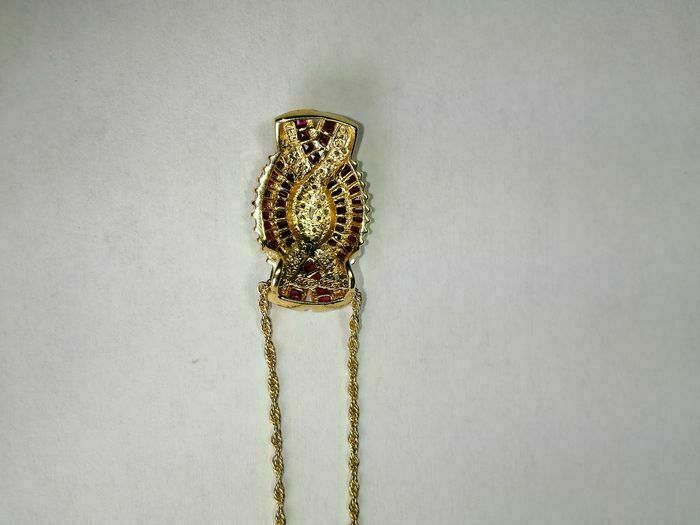 14k Yellow Gold Over 2.90Ct Ruby & Diamond Women’s Pendant 18″ Chain Necklace