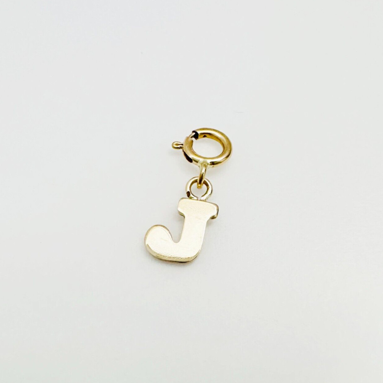 14K Solid Yellow Gold Mini/Very Small ‘J’ Initial Charm Pendant w/Spring Clasp
