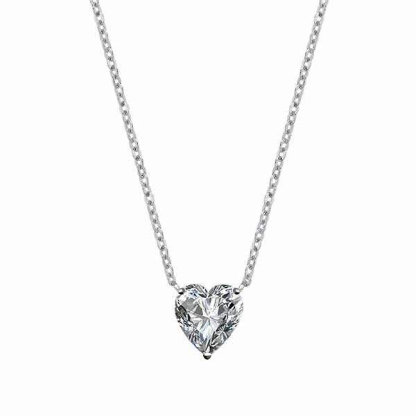 2.0 Ct Moissanite Heart Shape Solitaire Pendant Necklace 18″ in 14k White Gold