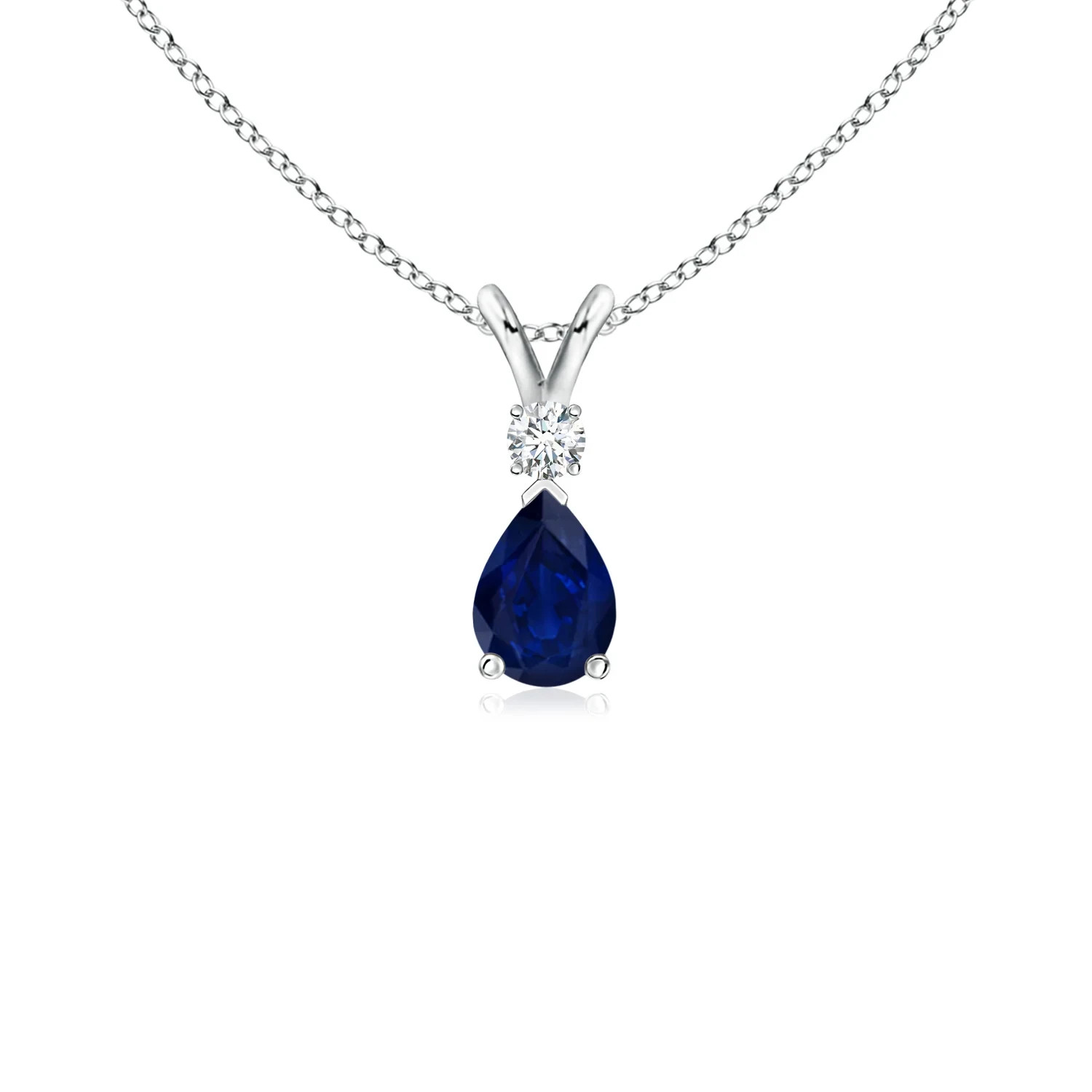 ANGARA 0.44 Ct Natural Blue Sapphire Pear Shape Pendant With Diamond in Silver