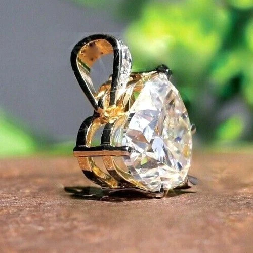RARE 12 Ct Certified Off White Treated Diamond Solitaire Pendant in 925 Silver